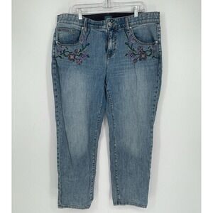 JAG Women's Blue Floral Embroidered Carter Girlfriend Denim Jeans Plus Size 20W